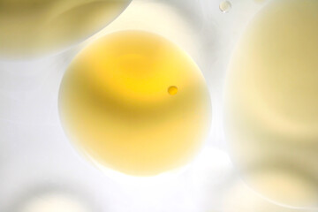 Abstract Yellow Oil Droplets Floating in Soft White Background