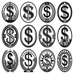 Obraz premium Dollar Sign Icon Set – Money, Finance, Currency Symbols Vector Collection