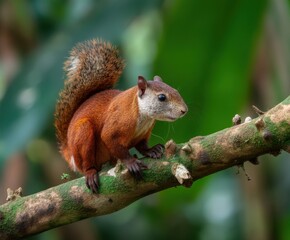 Obraz premium Prevost's squirrel or Asian tricolor squirrel, Callosciurus prevostii, animal in the wild