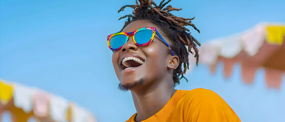 Joyful Woman In Colorful Sunglasses Outdoors