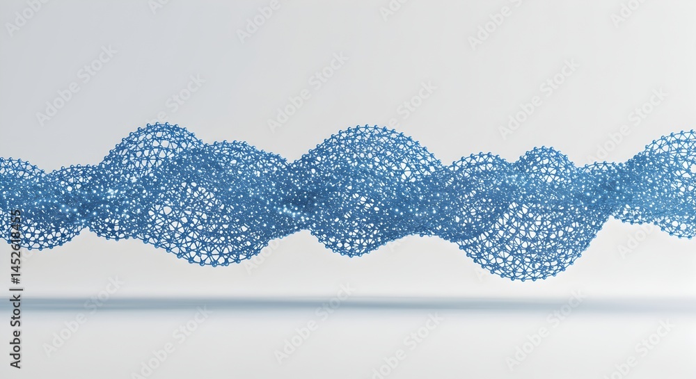 Poster abstract luminescent blue wave undulating particle flow design, digital art