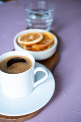 Close-up of local Turkish coffee foam in a white cup