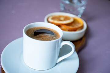 Close-up of local Turkish coffee foam in a white cup