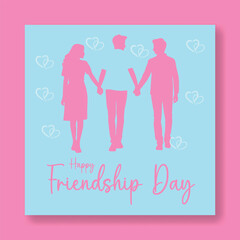Happy friendship day wishes greeting card for social media post, banner, International Friendship Day Abstract vector  background with friends walking together silhouette illustration