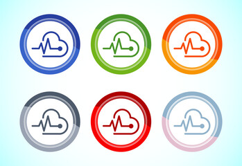 Heartbeat pulse icon design illustration, Medical heart sign symbol, 6 color button design set