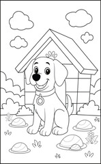 Dog Character Vector, Coloring Book Page with Dog, Coloring page outline of a cute dog, coloring page with Animal character