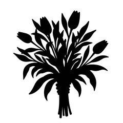 Silhouette tulip bouquet, black and white, for design-Copy space