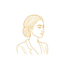 Woman profile illustration, golden lines, minimalist style, for branding