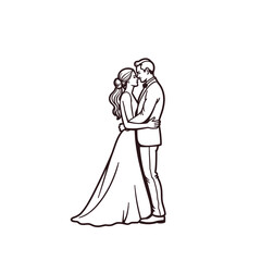 Couple embracing, wedding illustration, line art, monochrome, for invitations