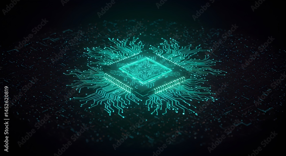 Aufkleber glowing central processing unit abstract digital artwork of a futuristic microchip