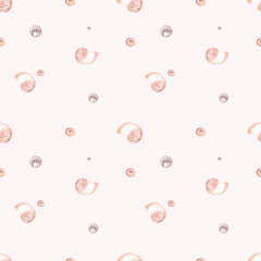 Delicate Watercolor seamless pattern with pearls and shells. 