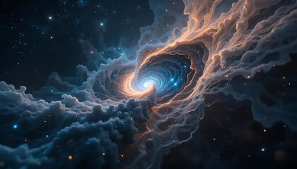 Hyperspace Spacetime Rift Portal
An abstract background depicting a glowing rip in spacetime that reveals a star-packed hyperspace beyond, with deep blue and orange contrast, perfect for sci-fi
