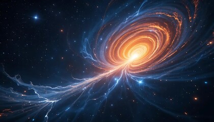 Hyperspace Spacetime Rift Portal
An abstract background depicting a glowing rip in spacetime that reveals a star-packed hyperspace beyond, with deep blue and orange contrast, perfect for sci-fi