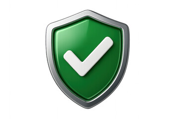Green shield with tick icon isolated on transparent background.