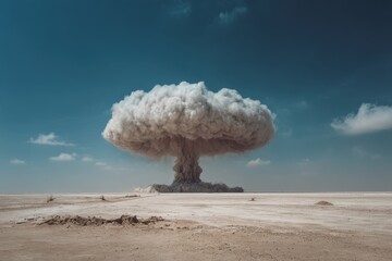 Nuclear Explosion Mushroom Cloud in Desert Landscape
