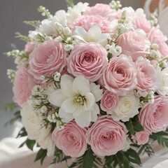 Obraz premium Delicate pink and white bridal bouquet, close-up, romantic, wedding photography