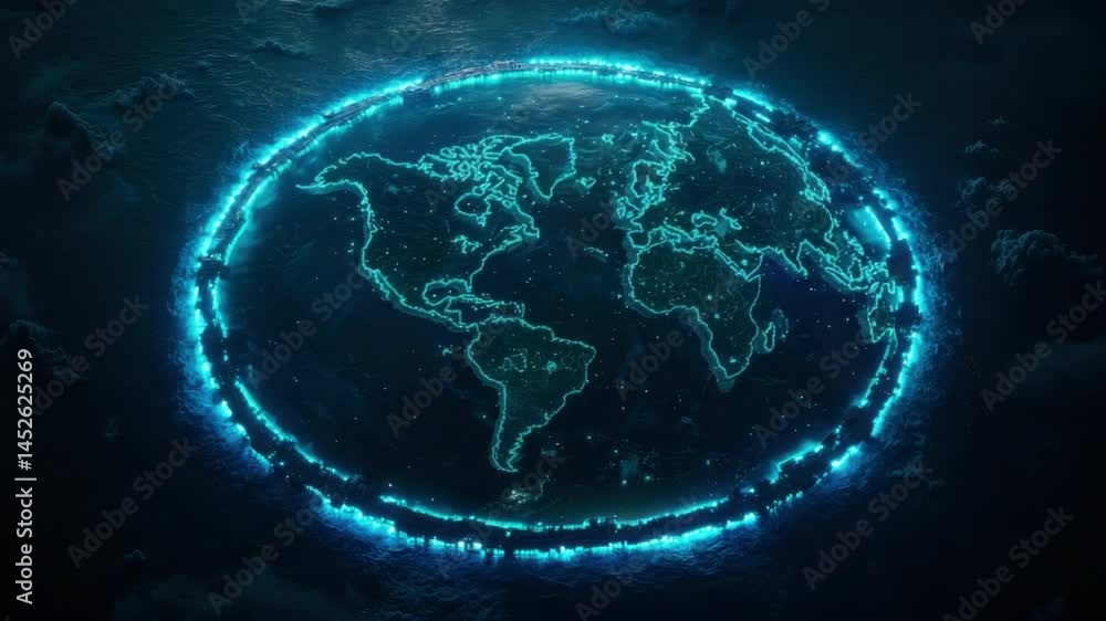 Aufkleber futuristic digital world map with neon glow on dark background representing global connectivity and 