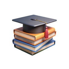 stack of books with graduation cap