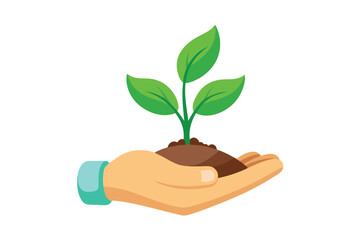 Sprout in hand. Young seedling in handbreadth. Vector illustration of plant new life symbol