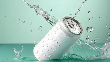 Soda can splash, dynamic water splash, product photography, soda can mockup