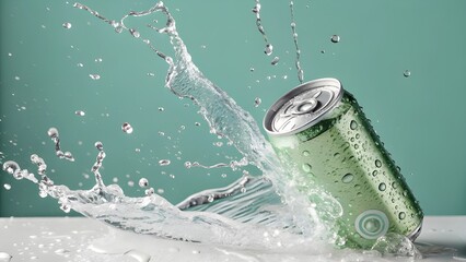 Soda can splash, dynamic water splash, product photography, soda can mockup