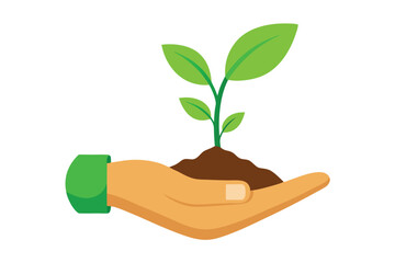 Sprout in hand. Young seedling in handbreadth. Vector illustration of plant new life symbol