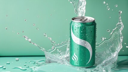 Soda can splash, dynamic water splash, product photography, soda can mockup