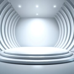 Obraz premium Empty White Stage with Round Platform and Arches, Product Display Mockup