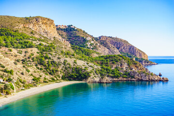 Spanish sea coast with tower, Andalusia