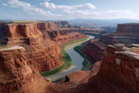 River Canyon Landscape with Rock Formations and Sky