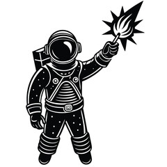 Astronaut vector silhouette illustration Astronaut waving flare