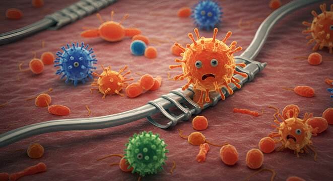 Microbes Infecting Surgical Sutures – Medical Contamination Concept