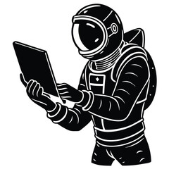 Astronaut vector silhouette illustration Silhouette of astronaut using tablet