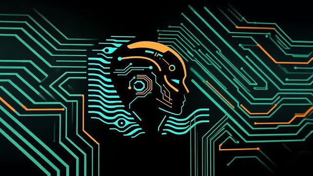 Abstract representation of a human-like face integrated with digital circuits and technology elements