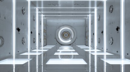 Futuristic Sci-Fi Corridor with Glowing Lights and Metal Walls