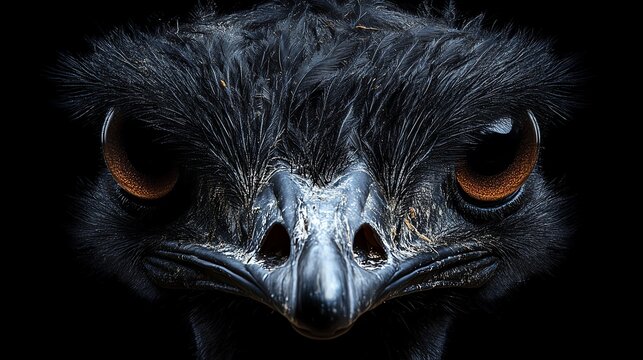 A close up of an ostrichs Face ts large curious eyes