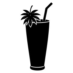 Refreshing tropical cocktail drink vector illustration with straw and leaf garnish icon design element 100 isolated on transparent background