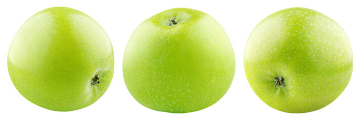 Set of green apples isolated on transparent background. Granny smith apple. 
