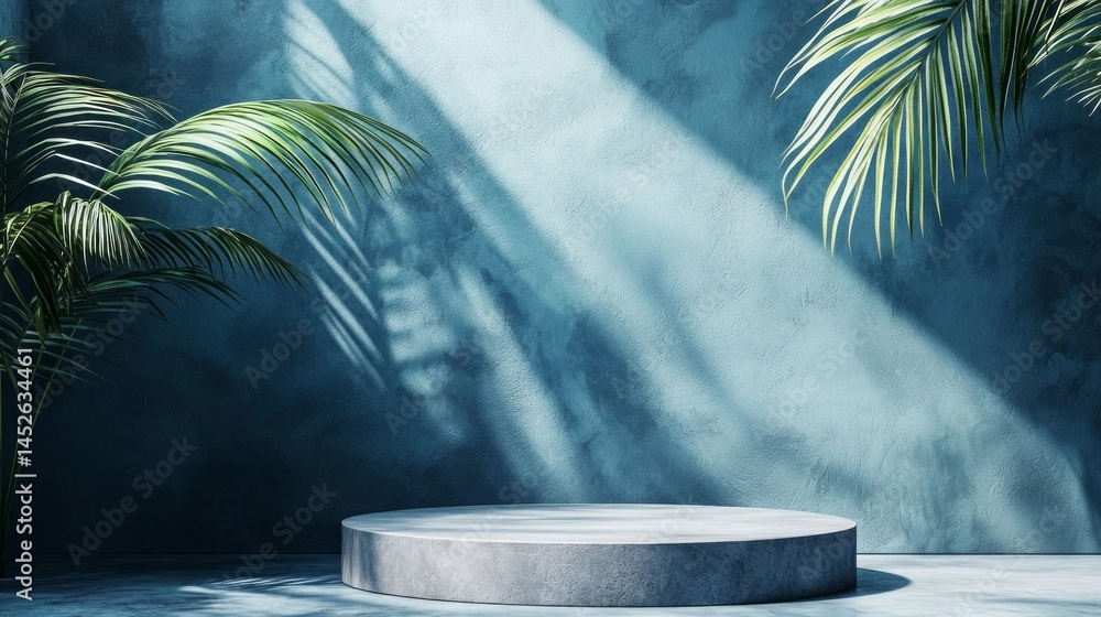 Poster soft rays of sunlight penetrate through lush palm leaves, creating a serene atmosphere around a smoo