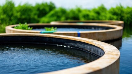Aquaculture Sustainable Practices Concept, Low Impact Aquaculture Ponds with Buffer Zones for Sustainable Aquatic Farming Practices