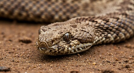 Obraz premium ai image provides an intense macro close-up of a viper's head, showcasing its intricate scale patterns, focused eye, and heat pits