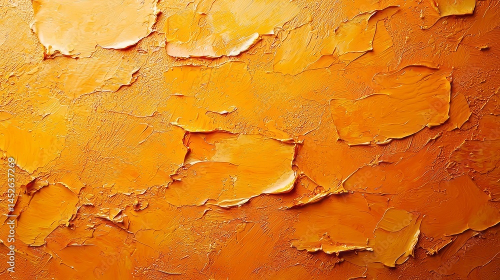 Poster a vibrant wall features a layered texture of bright orange paint, showcasing a variety of shapes and