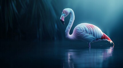 Naklejka premium A pink and white flamingo is standing in a body of water