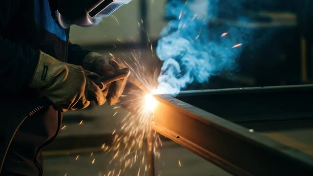Welder welds a show on a metal strip