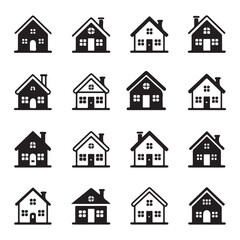 Minimal House Icons Set – Black and White Vector Silhouettes