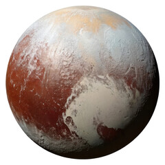 Naklejka premium Pluto, dwarf planet with icy surface, reddish brown and white coloration, isolated on transparency background, cold and mysterious