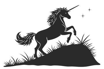 Black shape silhouette of the magical unicorn on the white background

