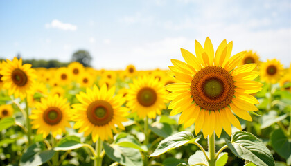 Vibrant sunflowers blooming in a sunny field  
