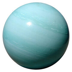Obraz premium Minimalist depiction of Uranus, smooth blue surface, spherical shape, isolated on white, serene and modern design
