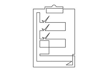 Clipboard with checklist continuous one line drawing and minimalist style
